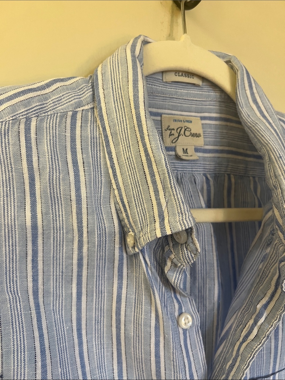 JCrew Irish Linen Blue and White Striped Long-Sleeve Button down Shirt - Picture 7 of 7